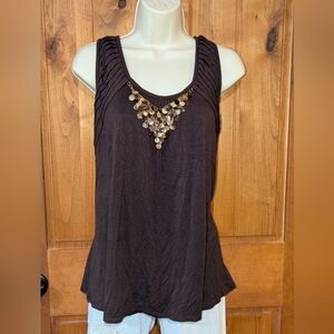 AB Studio‎ Brown Embellished Sleeveless Tank Top